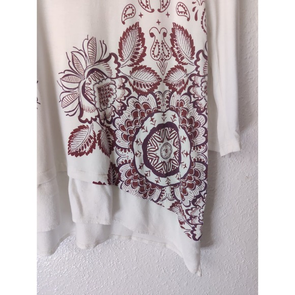 Desigual Kassandra White & Red Floral Asymmetrical Long Sleeve Blouse Size M - Picture 4 of 8